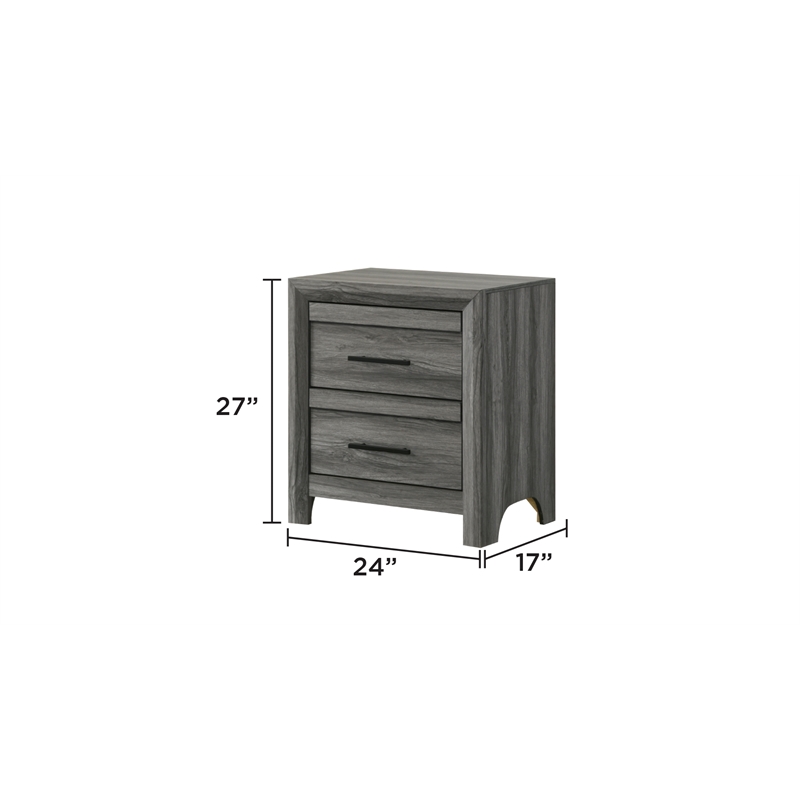 denver modern style 2-drawer nightstand made with wood  & black handle in gray