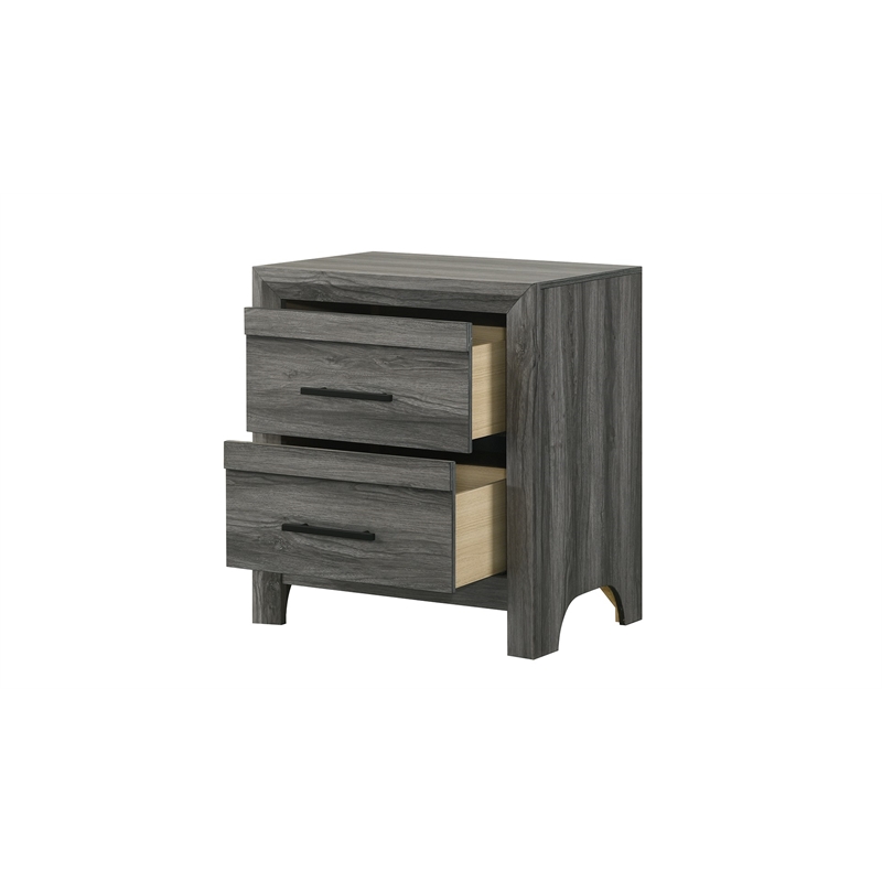 denver modern style 2-drawer nightstand made with wood  & black handle in gray
