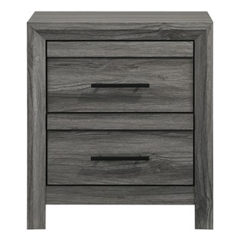denver modern style 2-drawer nightstand made with wood  & black handle in gray