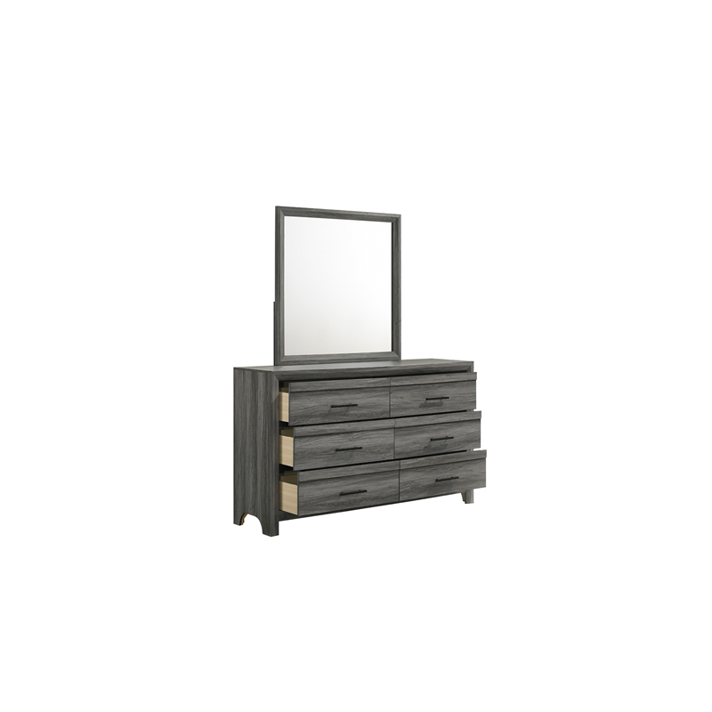 Denver Modern Style 6-Drawer Dresser Made With Wood & Black Handle Pulls in Gray