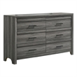 Denver Modern Style 6-Drawer Dresser Made With Wood & Black Handle Pulls in Gray
