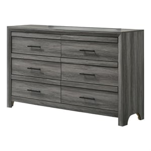 Denver Modern Style 6-Drawer Dresser Made With Wood & Black Handle Pulls in Gray