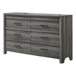 Denver Modern Style 6-Drawer Dresser Made With Wood & Black Handle Pulls in Gray