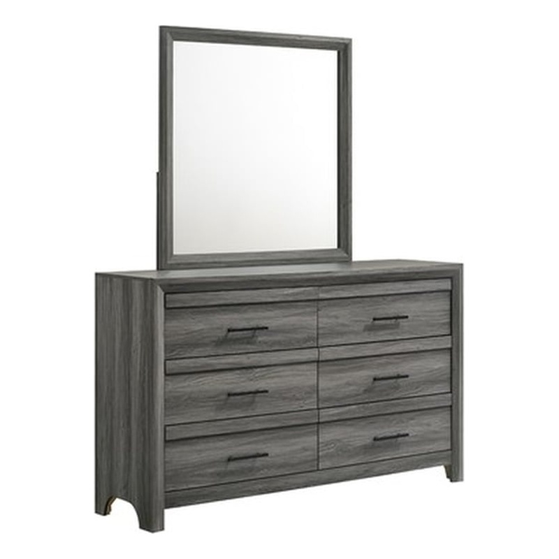 Denver Modern Style 6-Drawer Dresser Made With Wood & Black Handle Pulls in Gray