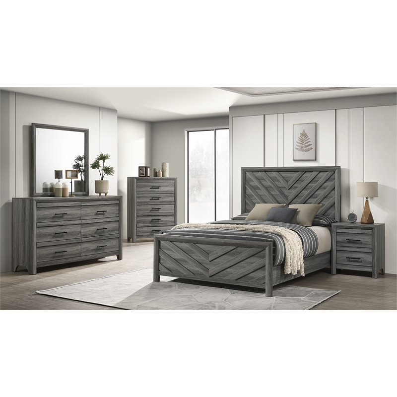 Denver Modern Style 5-Drawer Chest Made With Wood & Black Handle Pulls in Gray