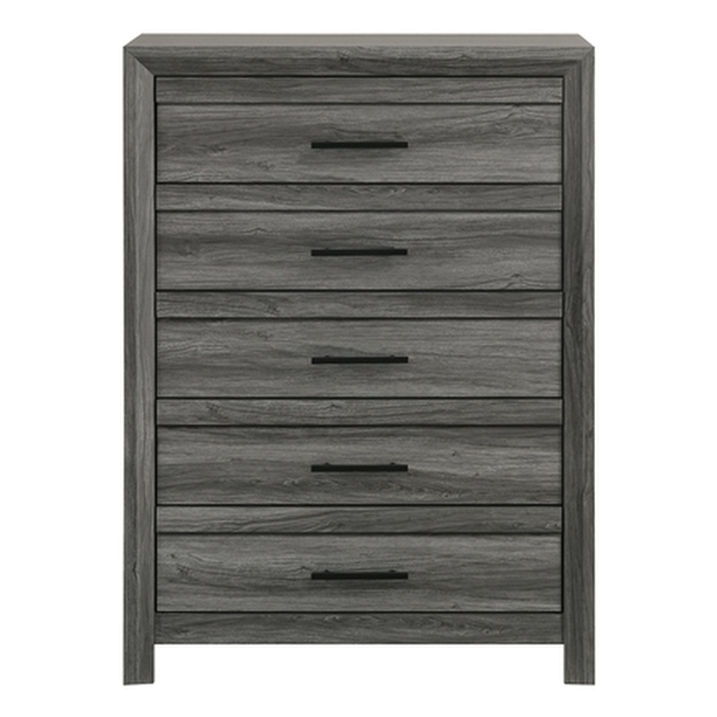 Denver Modern Style 5-Drawer Chest Made With Wood & Black Handle Pulls in Gray