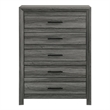 Denver Modern Style 5-Drawer Chest Made With Wood & Black Handle Pulls in Gray