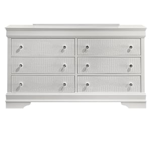 Blaze Modern 6-Drawer Dresser made with Wood and silver metal Knobs in White