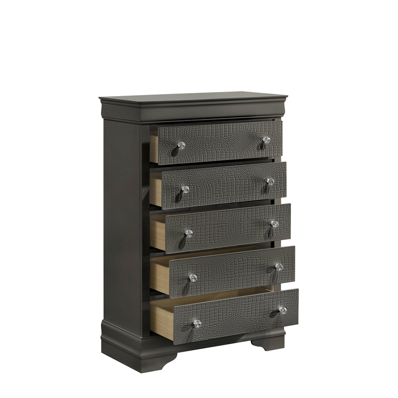 Blaze Modern Style Queen 5PC bedroom set made with Wood & LED Headboard in Gray