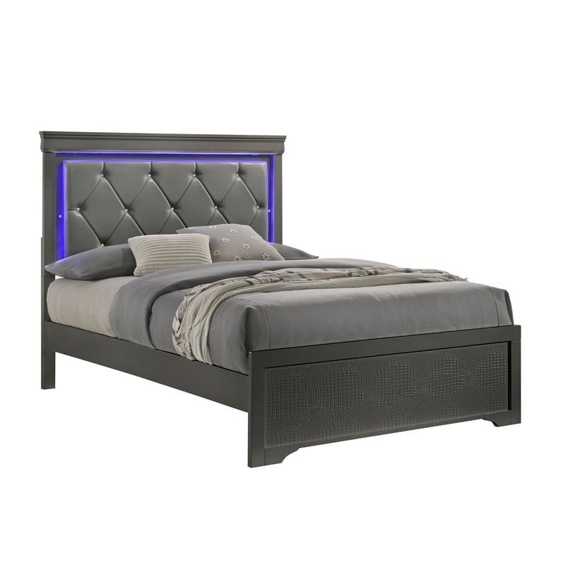 Blaze Modern Style King 5PC bedroom set made with Wood & LED Headboard in Gray