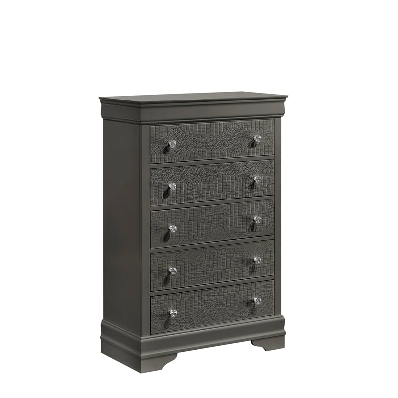 Blaze Modern Style King 5PC bedroom set made with Wood & LED Headboard in Gray