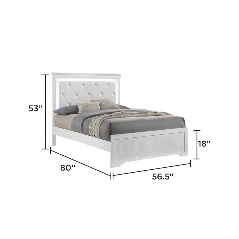 Blaze Modern Style Full 5PC bedroom set made with Wood & LED Headboard in White