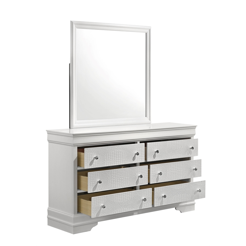 Blaze Modern Style Full 4PC bedroom set made with Wood & LED Headboard in White