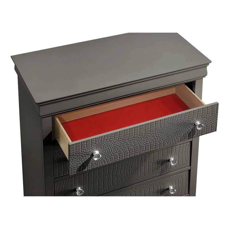 Blaze Modern Style 5-Drawer Chest made with Wood in Gray