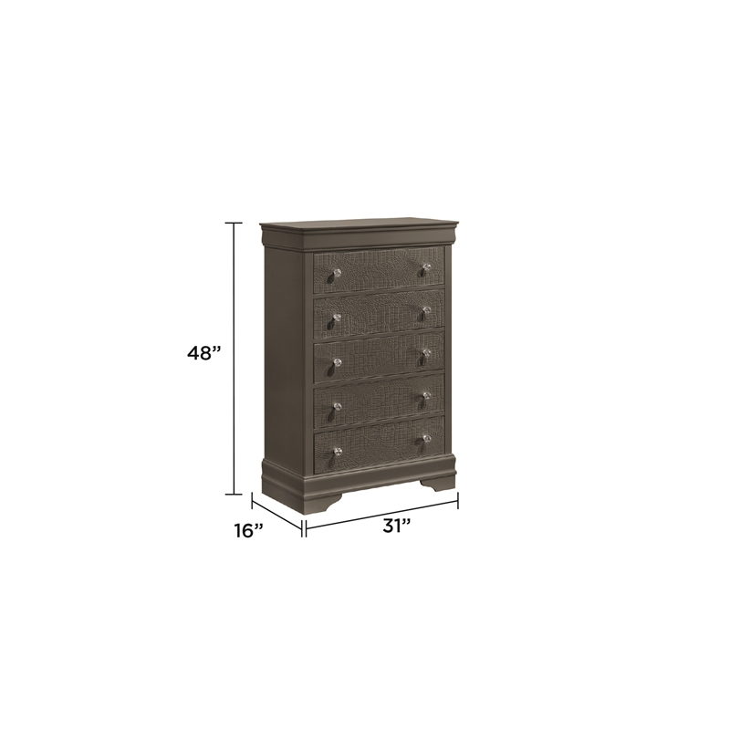 Blaze Modern Style 5-Drawer Chest made with Wood in Gray
