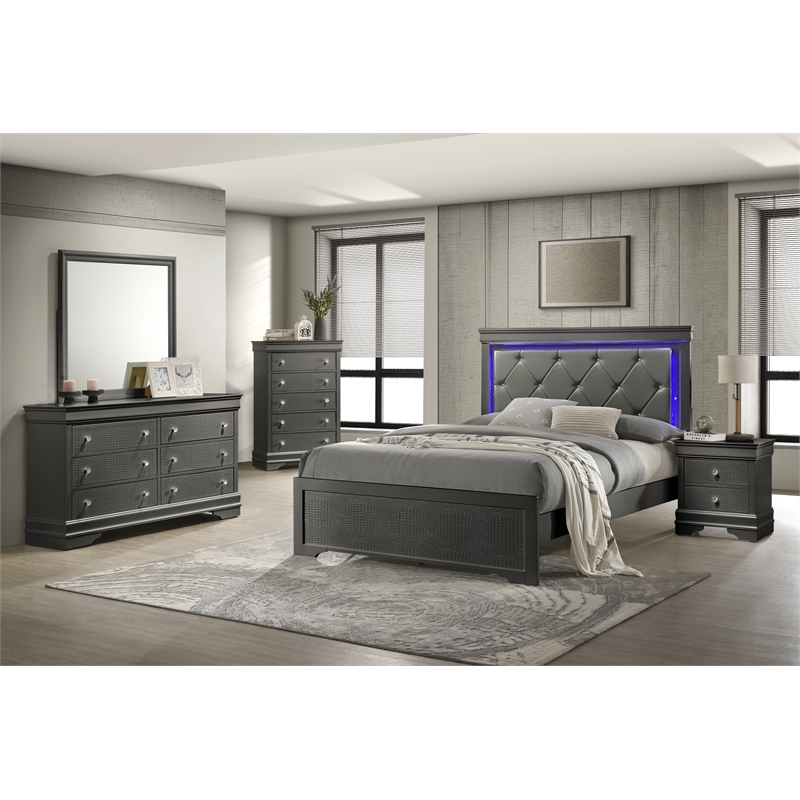 Blaze Modern Style 5-Drawer Chest made with Wood in Gray