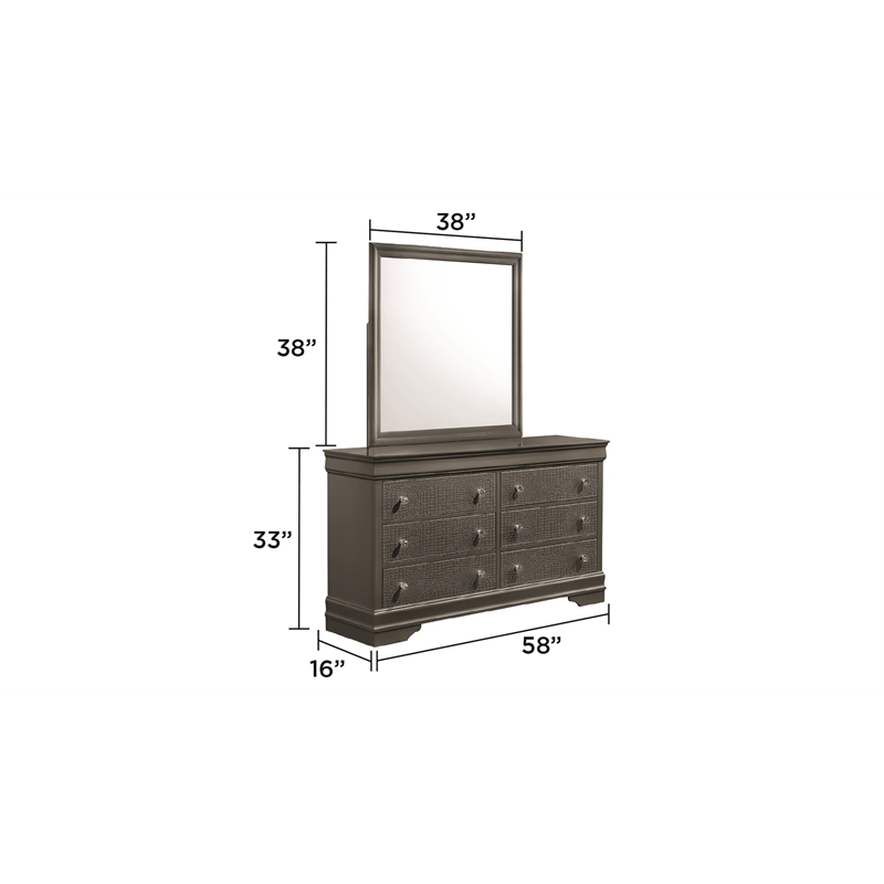Blaze Modern Style Full 4PC bedroom set made with Wood & LED Headboard in Gray