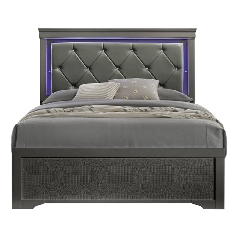 Blaze Modern Style Queen 4PC bedroom set  made with Wood & LED Headboard in Gray