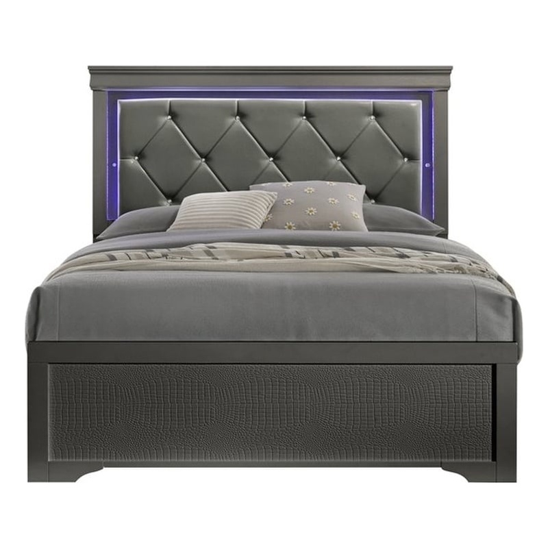 Blaze Modern Style King 4PC bedroom set made with Wood & LED Headboard in Gray
