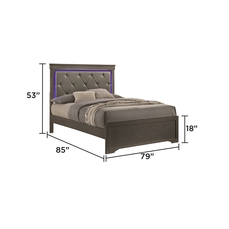 Blaze Modern Style King 4PC bedroom set made with Wood & LED Headboard in Gray