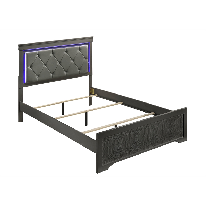 Blaze Modern Style King 4PC bedroom set made with Wood & LED Headboard in Gray
