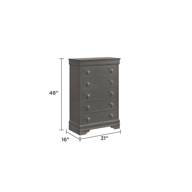 Blaze Modern Style Twin 5PC bedroom set made with Wood & LED Headboard in Gray