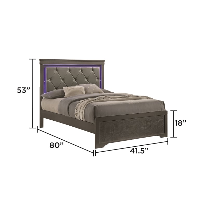 Blaze Modern Style Twin 5PC bedroom set made with Wood & LED Headboard in Gray