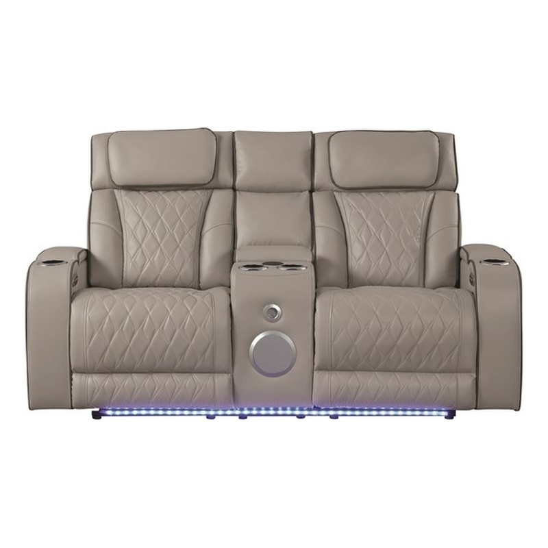 Fortuner Modern Style Recliner Loveseat Made  with faux leather and Wood in Gray
