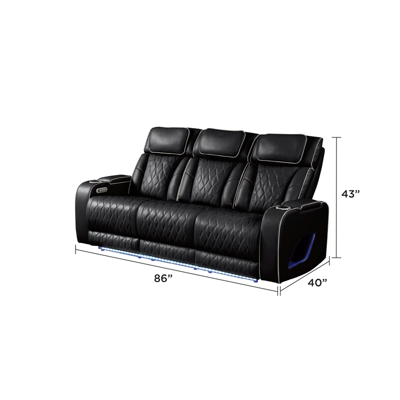 Fortuner Modern Style Recliner Sofa Made with faux leather & Wood in Black