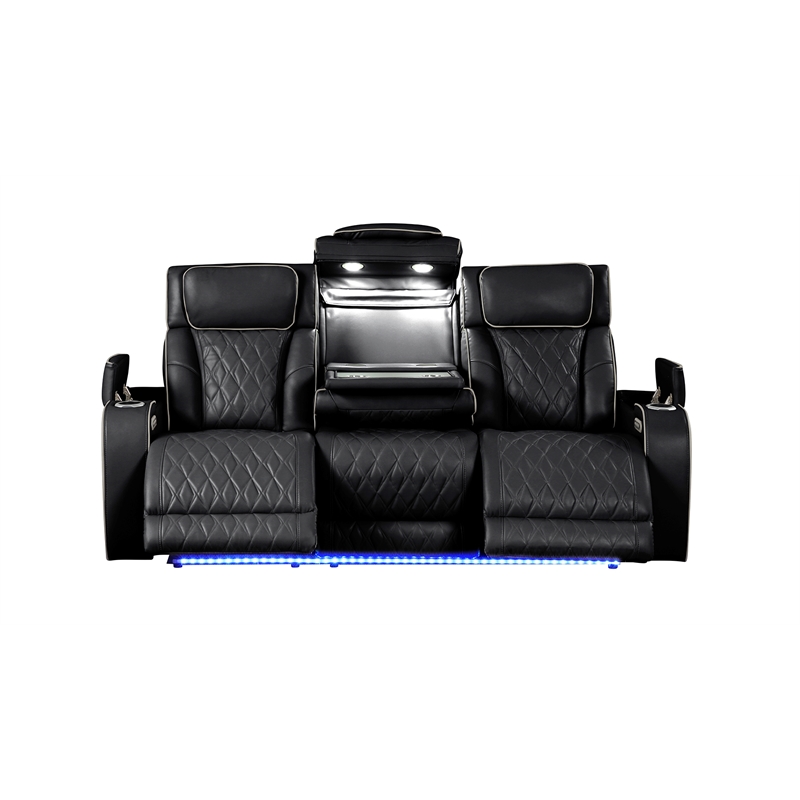 Fortuner Modern Style Recliner Sofa Made with faux leather & Wood in Black