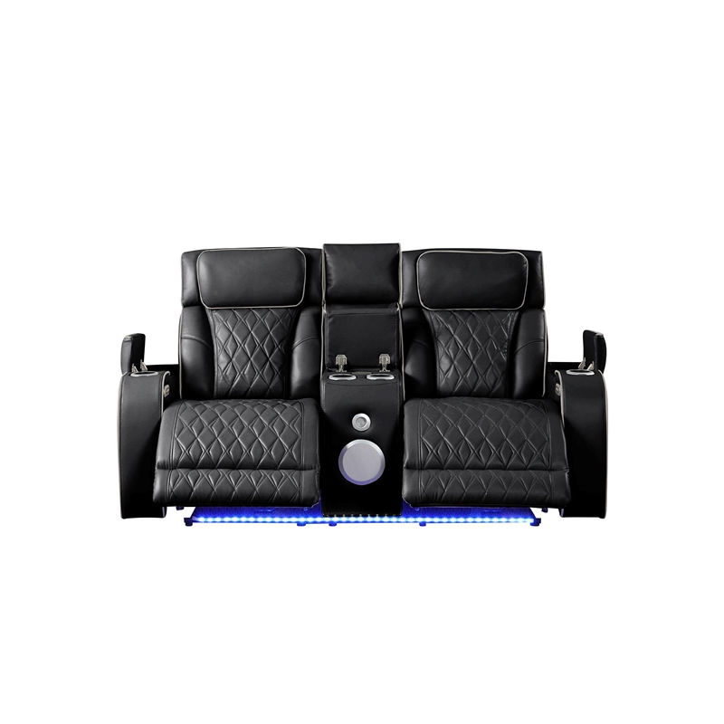 Fortuner Modern Style Recliner Loveseat Made with faux leather & Wood in Black