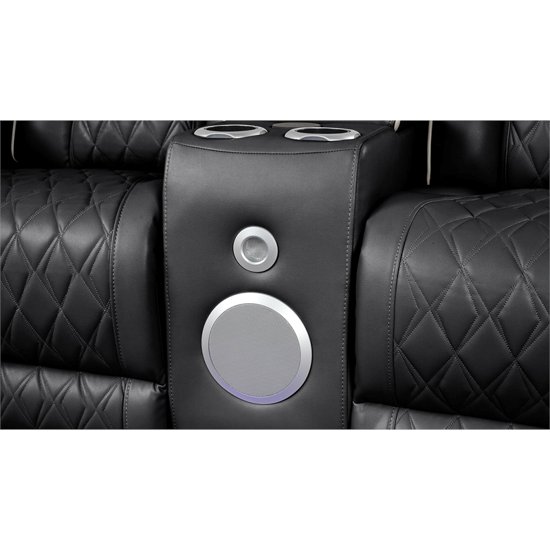 Fortuner Modern 2PC Livingroom Set Made with Faux Leather & Wood in Black