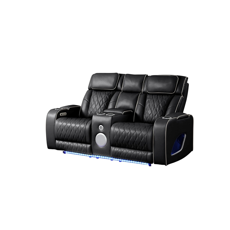 Fortuner Modern 2PC Livingroom Set Made with Faux Leather & Wood in Black