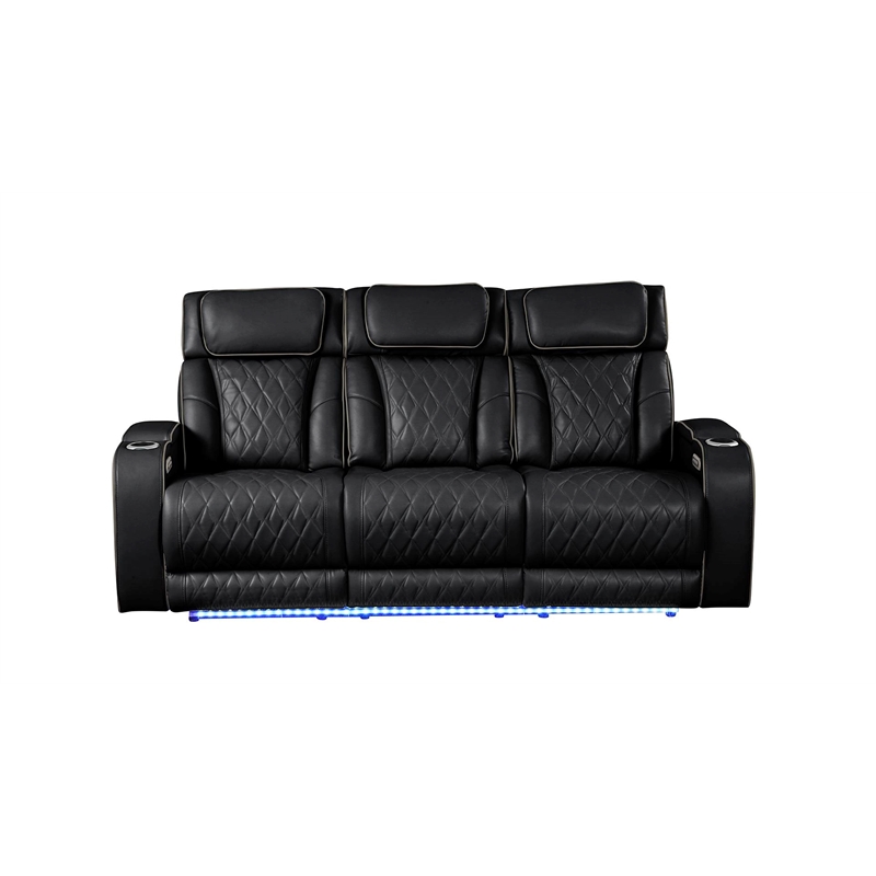 Fortuner Modern 3PC Livingroom Set Made faux leather & with Wood in Black