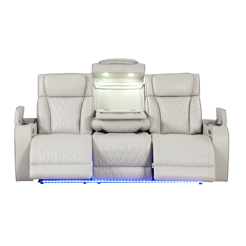 Fortuner Modern Style Recliner Sofa Made with Faux Leather & Wood in Beige