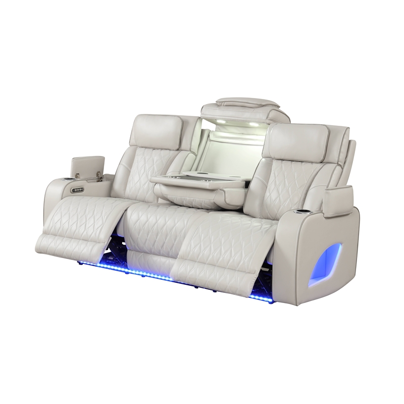 Fortuner Modern Style Recliner Sofa Made with Faux Leather & Wood in Beige