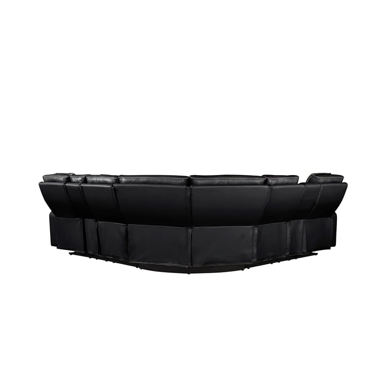 Fortuner Modern recliner sectional made with wood & faux leather in Black