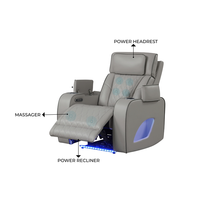 Fortuner Modern Style Recliner Chair Made with Faux Leather and Wood in Gray