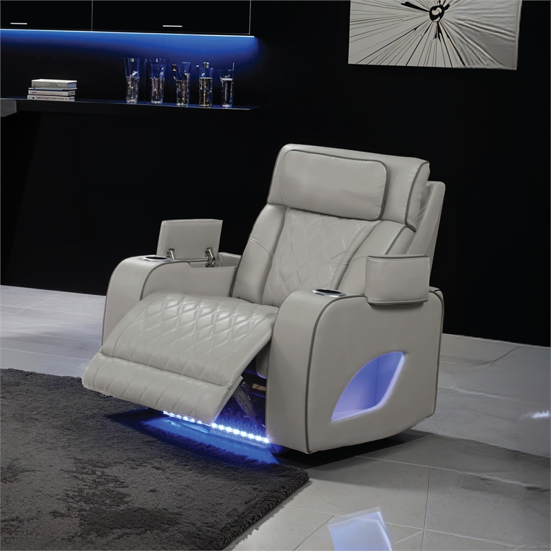 Fortuner Modern Style Recliner Chair Made with Faux Leather and Wood in Gray