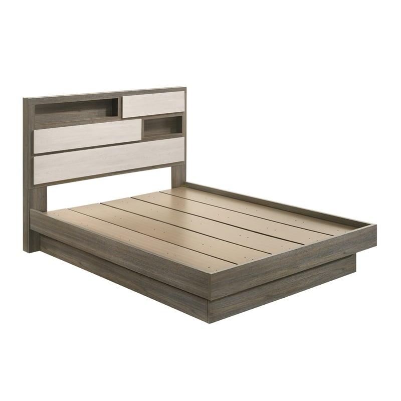 Gem Modern Style two tone Full Bed Made with wood in light Beige & Brown
