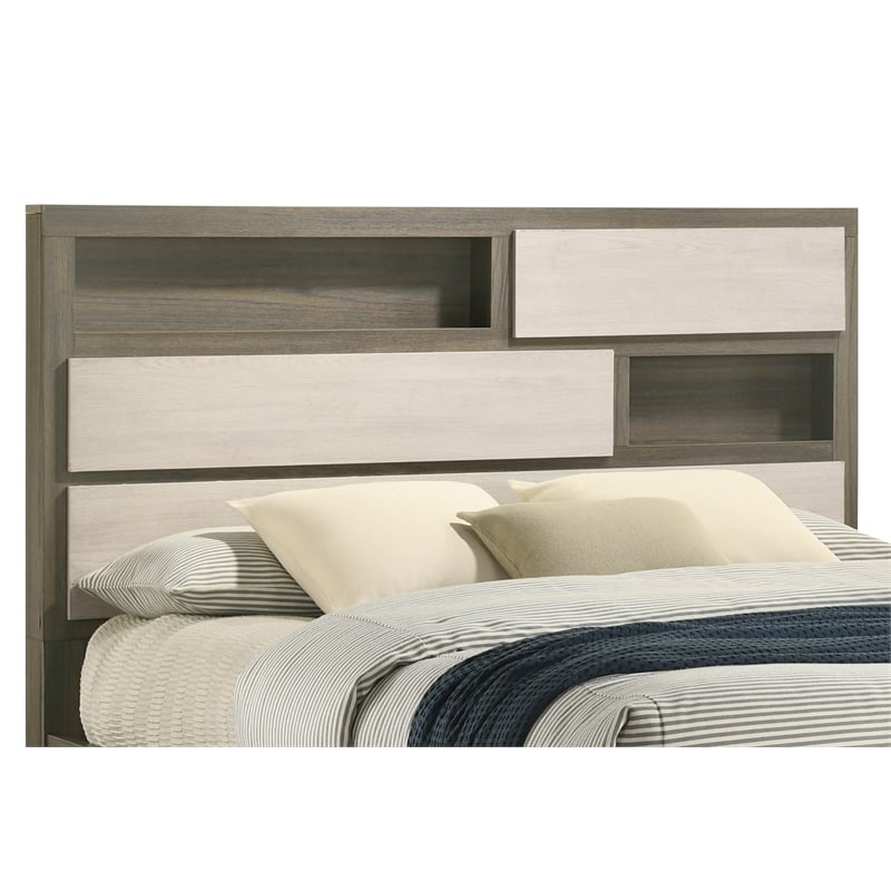 Gem Modern Style two tone Full Bed Made with wood in light Beige & Brown
