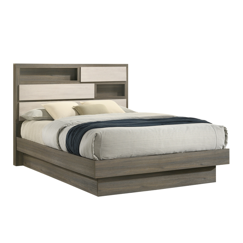 Gem Modern Style Full 5PC Bedroom Set Made with wood in light Beige & Brown