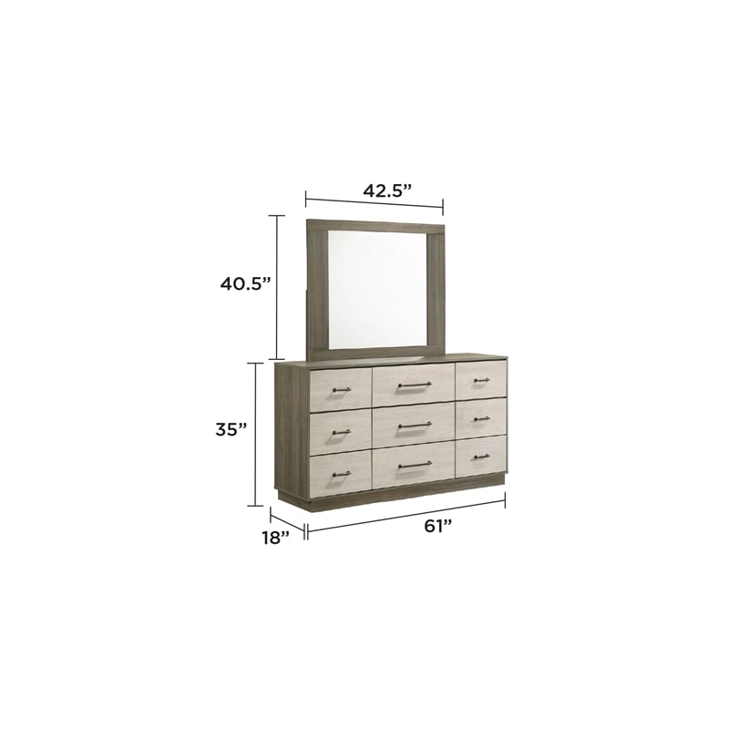 Gem Modern Style Full 5PC Bedroom Set Made with wood in light Beige & Brown