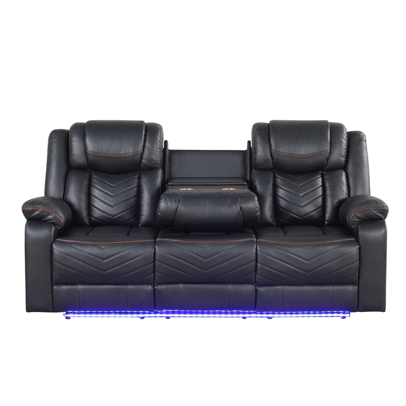 Challenger Modern LED Recliner Sofa made with wood and metal frame in Black