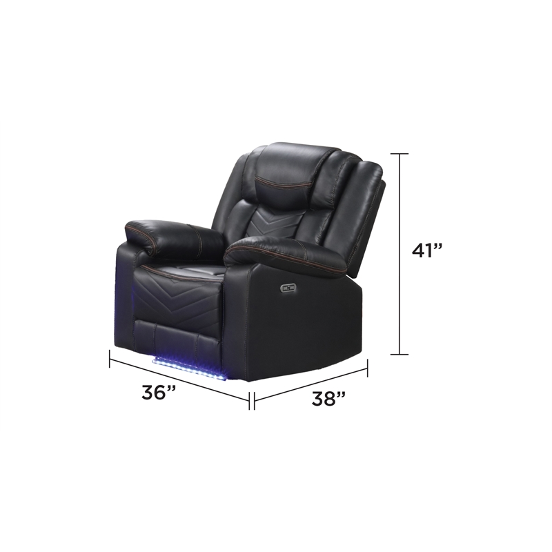 Challenger Modern LED Recliner Chair made with wood and metal frame in Black