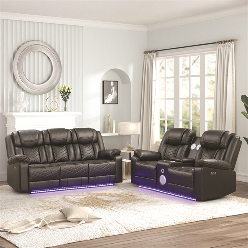 Challenger Modern LED Recliner Sofa made with wood and metal frame in Gray