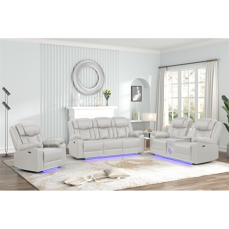 Challenger Modern LED Recliner Sofa made with wood and metal frame in Beige