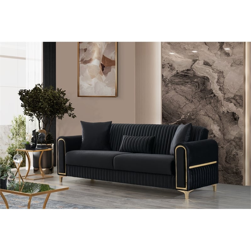 Melody Contemporary Sofa made with wood and Velvet in Black