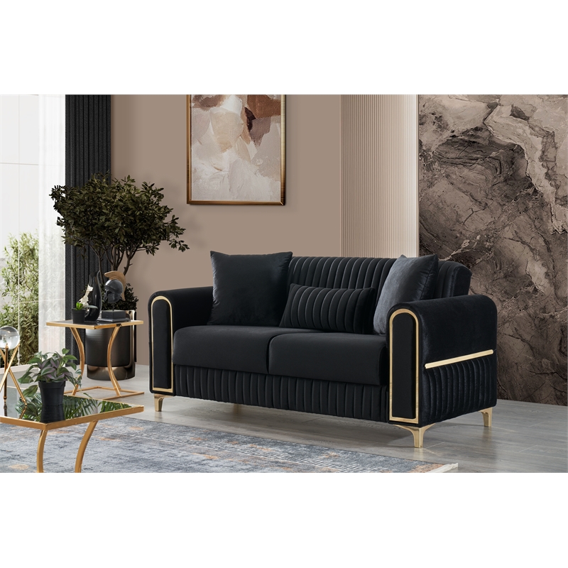 Melody Contemporary Loveseat made with wood and Velvet in Black