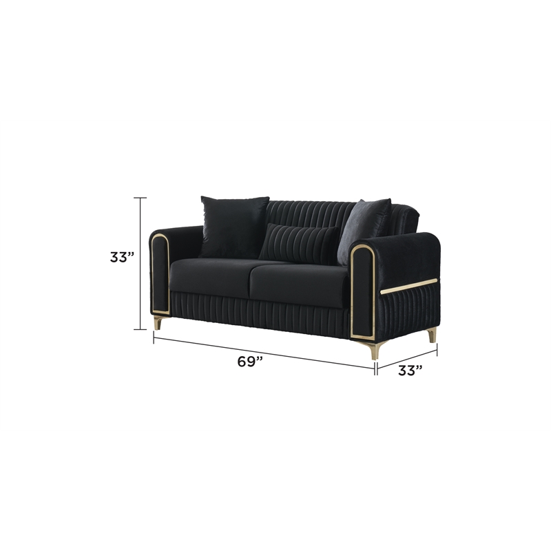 Melody Contemporary Loveseat made with wood and Velvet in Black
